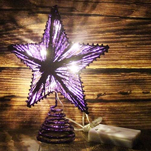 CVHOMEDECO. Purple Glittered 3D Tree Top Star with Warm White LED Lights and Timer for Christmas Tree Decoration and Holiday Seasonal D??cor, 8 x 10 Inch