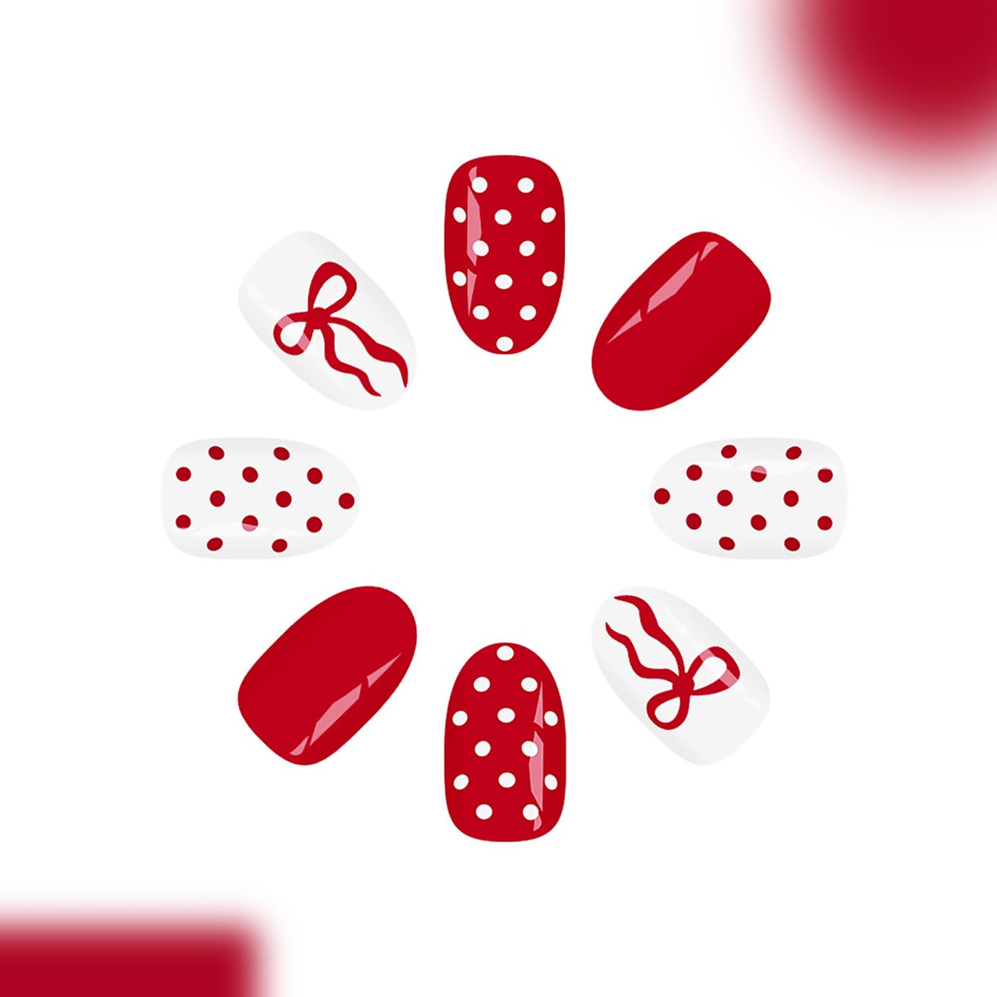 24Pcs Short Almond Press on Nails Cute Bow Polka Dot Press on Nails Valentines Fake Nails French Tip False Nail Red White Full Cover Artificial Nails Press ons Cute Reusable Stick on Nails for Women