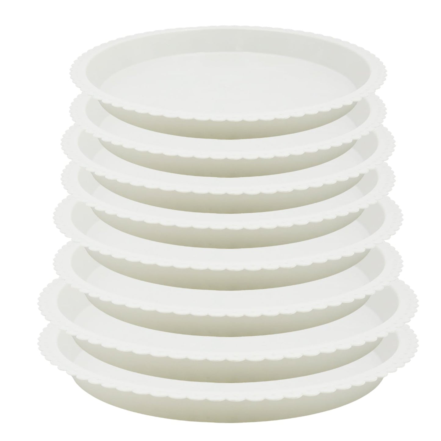 JAKOUE 4 Size Round lace Plant Saucer,6 Pack Pant Pot Trays, Plant Saucers for Indoors and Outdoors, Seed Starting Tray, Growing Trays,White（4",5",6",8"）