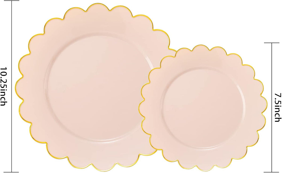 LIYH 60pcs Pink Plastic Plates with Gold Disposable Plates Includes: 30 Dinner 10.25" and 30 Dessert Plate 7.5" Gold Plastic Baby Shower Plate Set