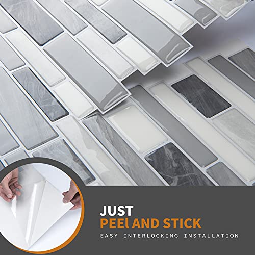 WOWSTAR 10-Sheet Peel and Stick Backsplash Tile for Kitchen Wall, Back Splash Stick On Tiles for Kitchen (12"x 12", Gray) - color: Gray