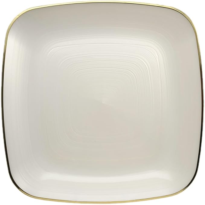 " OCCASIONS " 100 Plates Pack,(50 Guests) Premium Wedding Party Disposable Plastic Plates Set -50 x 10'' Dinner + 50 x 7'' Salad/Dessert (Belize Square in Ivory & Gold)