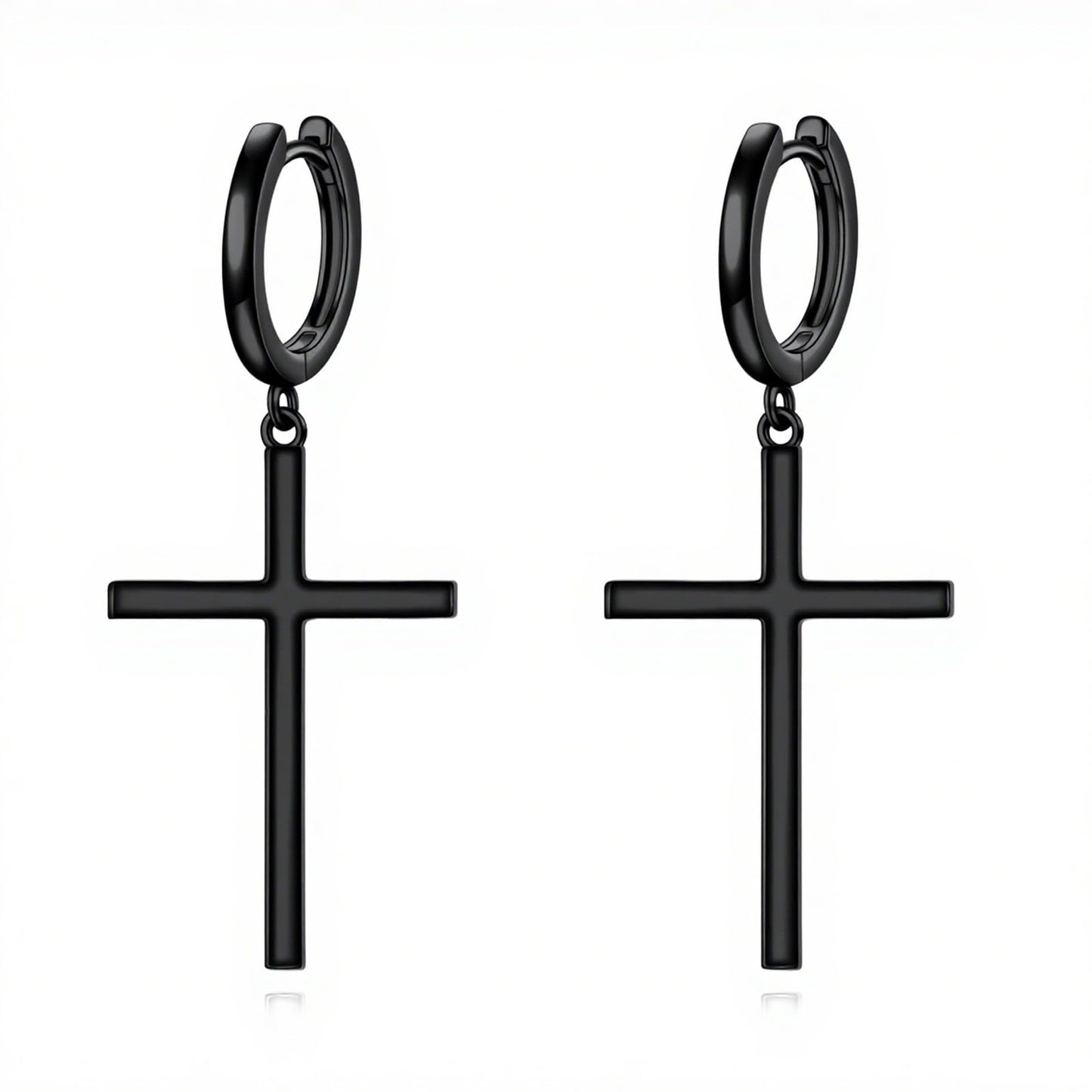 Black Large Cross Hanging Hoop Earrings Sterling Silver Cross Dangle Earrings Religious Jewelry for Women Men
