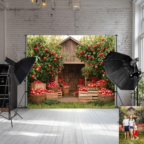 Kate Fall Red Apple Orchard Barn Backdrop Photo Background Studio Props,7x5ft