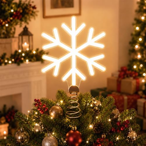 Christmas Snowflake Tree Topper Lighted, USB or Battery Operated, Warm