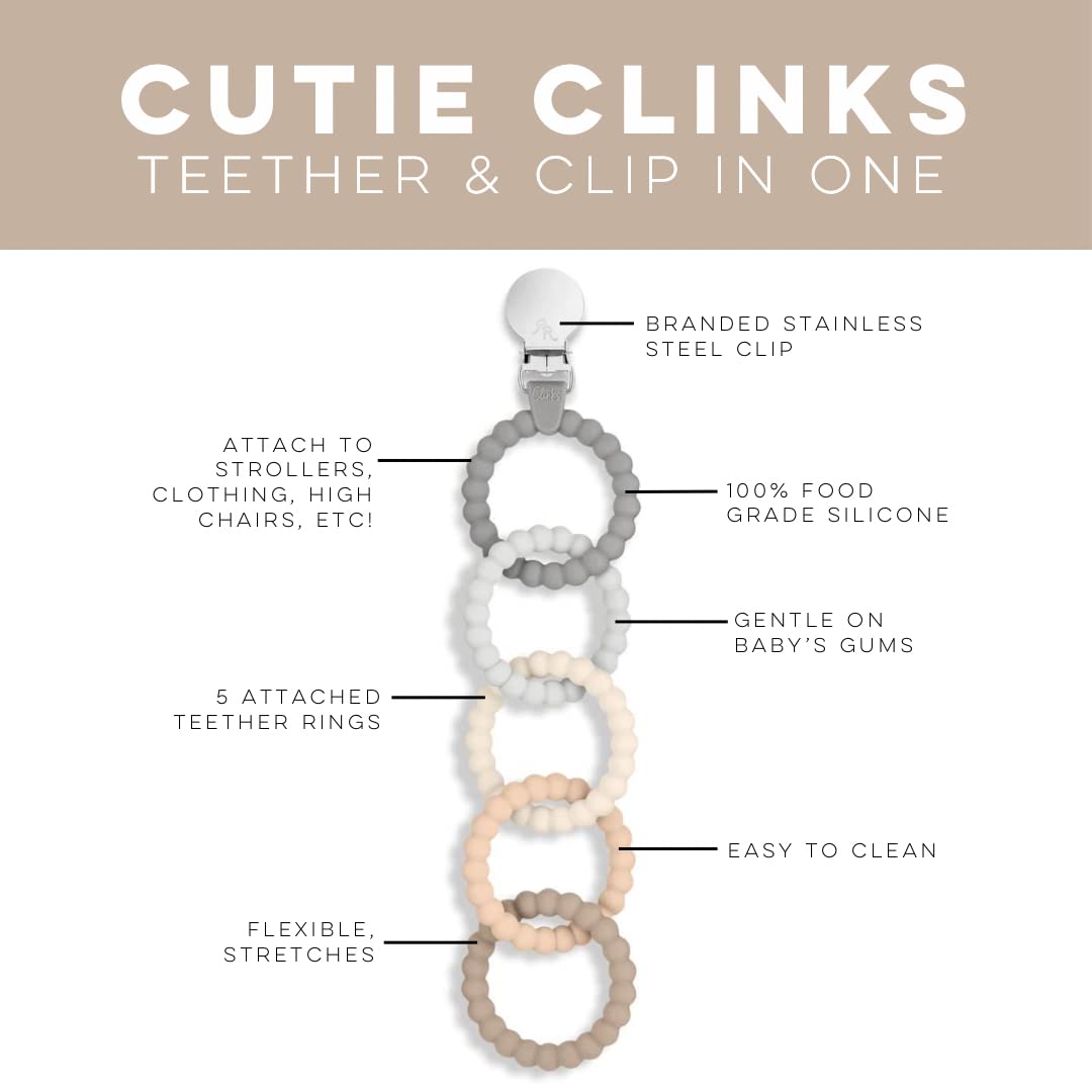 Ryan & Rose Cutie Clinks Attachable Teether Chew Toy for Babies (Neutral)