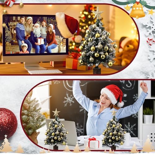 RoundFunny 25 Pcs Mini Christmas Balls Ornaments Set 1.57 Inch Christmas Day Ball Topper Star Tree Hanging Ornaments for Party Decoration(Gold)