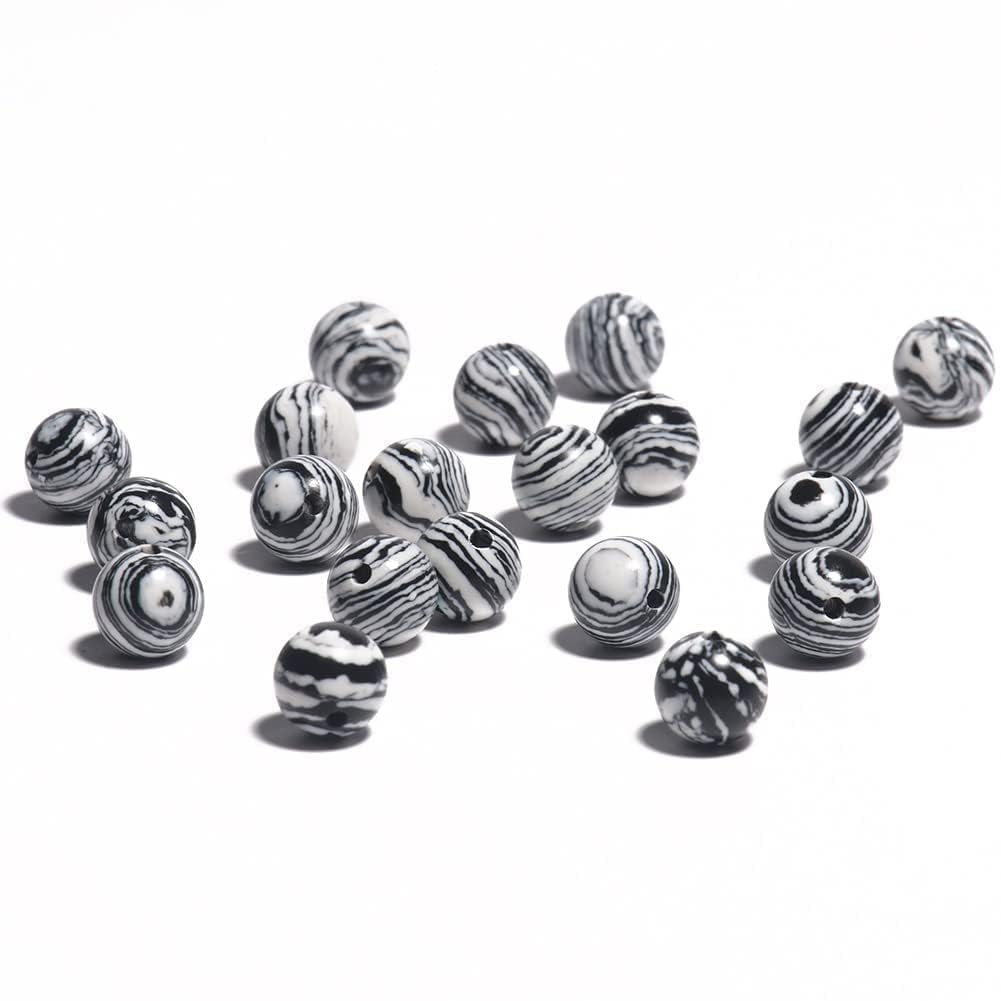 Yochus 45pcs Synthesis Colour Malachite Beads，8mm Black White Striated Ntural Stone Round Loose Beads for Jewelry Making Earring Necklace DIY Crafts