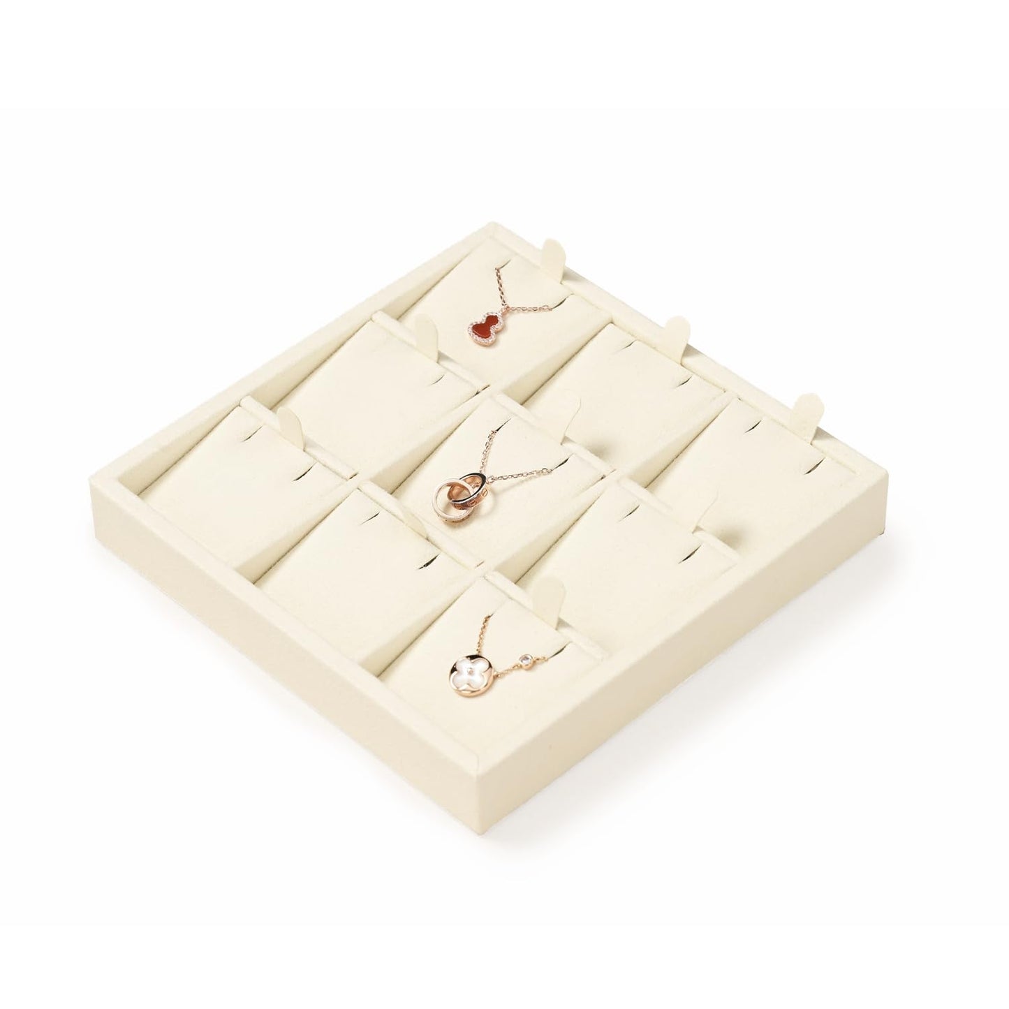 Oirlv Microfiber 9 Slots Jewelry Pendant Display Tray Jewelry Necklace Organizer Display Tray(Beige)