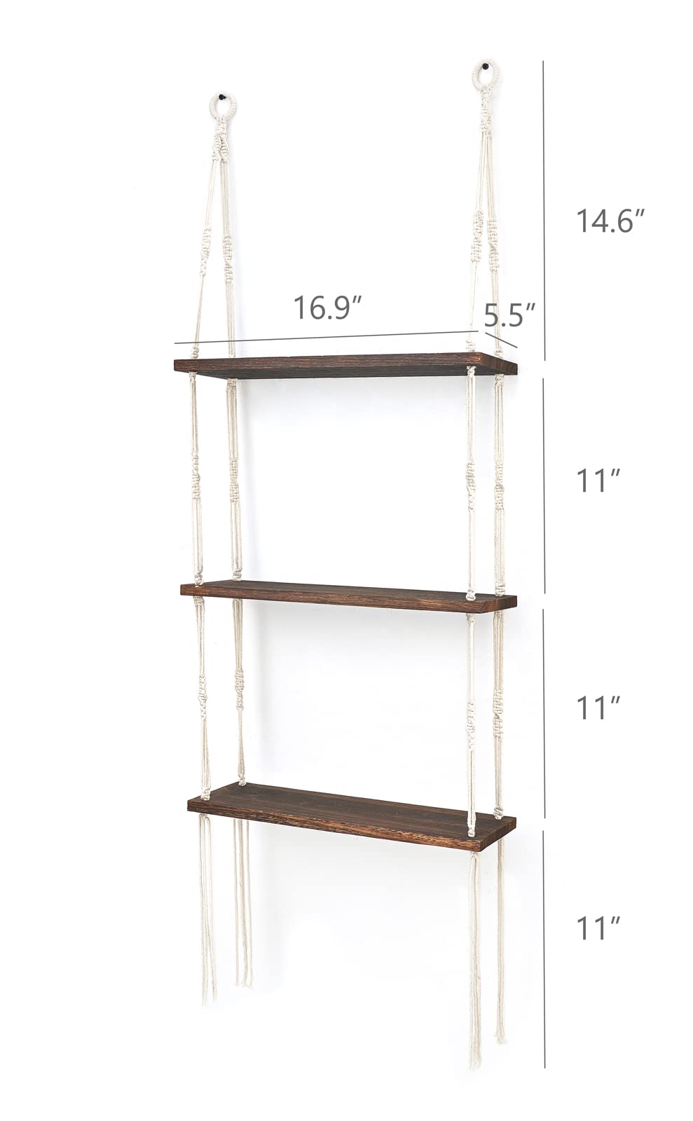 Mkono Macrame Wall Hanging Shelf 3 Tier Wood Floating Shelves with Cute Woven Rope Boho Room Decor Display Photos Plant Hanging Storage Shelves for Bathroom, Bedroom, Living Room, Nursery