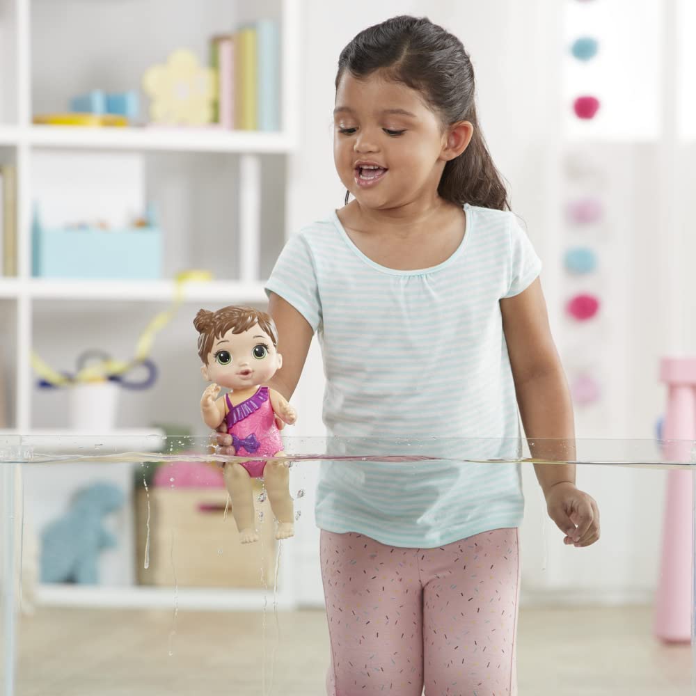Baby Alive Splash'n Snuggle Baby Brown Hair Doll for Water Play, with Accessories