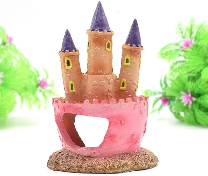 HoneTeek Fish Tank Decorations Pink Castle Aquarium Decorations Resin Fish Cave Hideouts Large Aquarium Decor,Vintage Castle Fish Tank Accessories for Betta Fish Freshwater and Saltwater Fishtanks