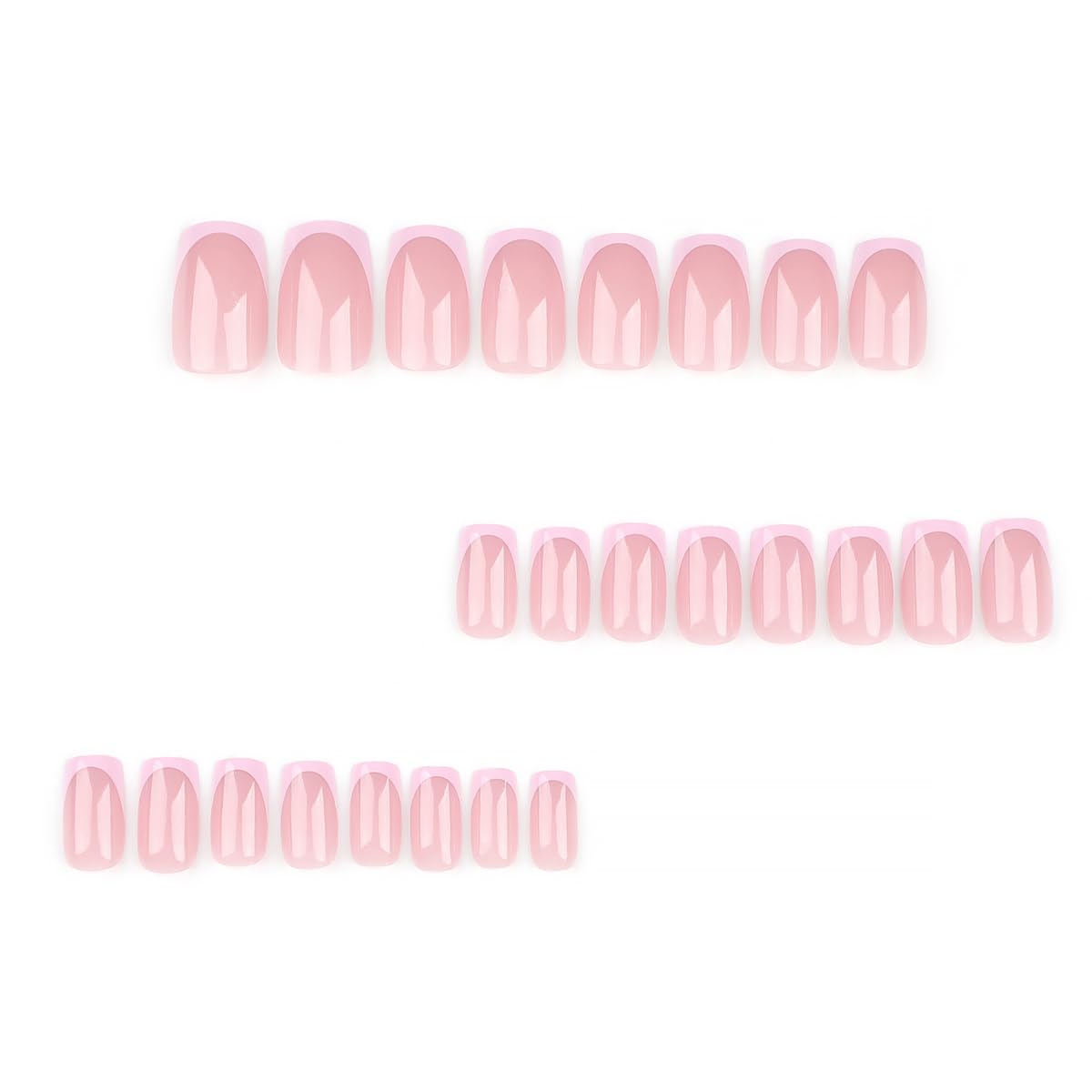 Pink Press On Nails Medium French Tip Fake Nails Nude Pink with Glossy Design Full Cover Artificial Glue on Nails White Glitter Stick on Nails Acrylic False Nails for Women Girls DIY Manicure 24Pcs