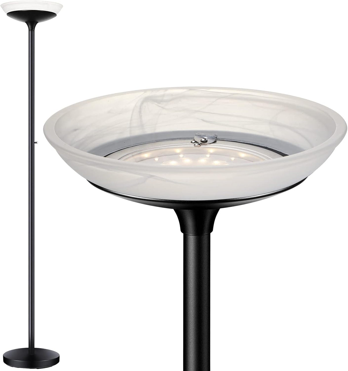 BoostArea Torchiere Floor Lamp, 30W Super Bright LED Standing Lamp, Stepless Dimmable Pole Lamp with 3000K Lighting, Rotary Switch, 70 Inch Tall Metal Modern Floor Lamps for Living Room/Bedroom Black