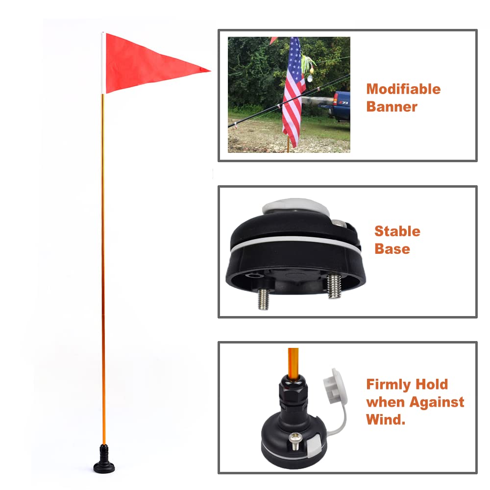 RANDDER 4ft Kayak Flag Track Mount Safety Flag Easy Installation with Stable Base, Visibility Kit for Boat Canoe Yacht Dinghy DIY Accessories