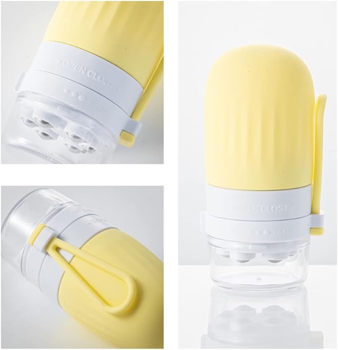 3-in-1 Facial Body Brush Bottle, Exfoliating and Facial-Lifting Scrub Bottle and Acupoint Massage Roller Bottle, 50ml/100ml, Leak Proof Travel Toiletries and Liquid Container (50 ml)