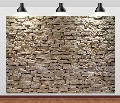 5x3ft Fabric Stone Wall Backdrop Ancient Rock with Light Background Brick Stone Wall Textured Backdrops Home Garden Wallpaper Birthday Party Cake Table Decor Photo Props - size: 5x3FT
