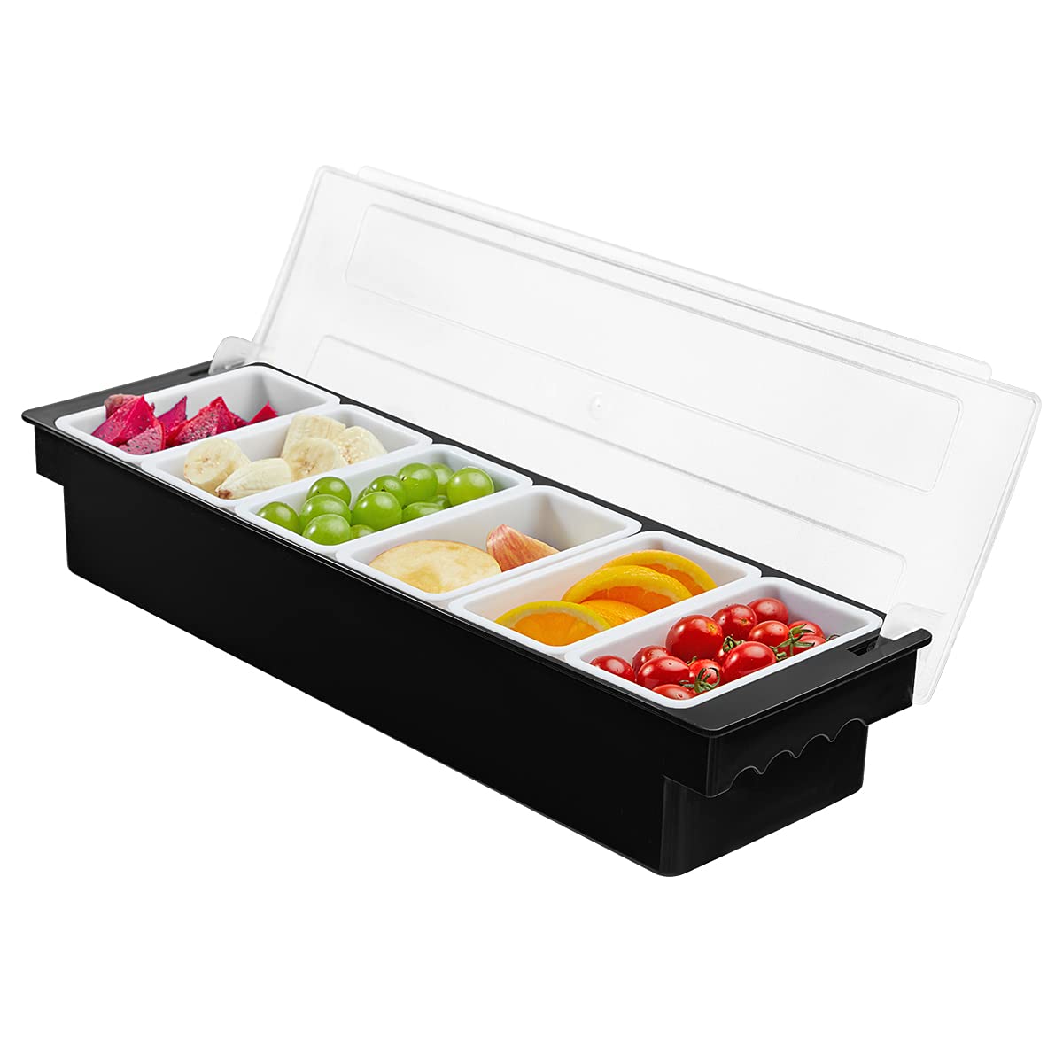 BEYLANG Ice Chilled Serving Tray Condiment Pots 6 Compartment Condiment Server Caddy (6 Compartments)