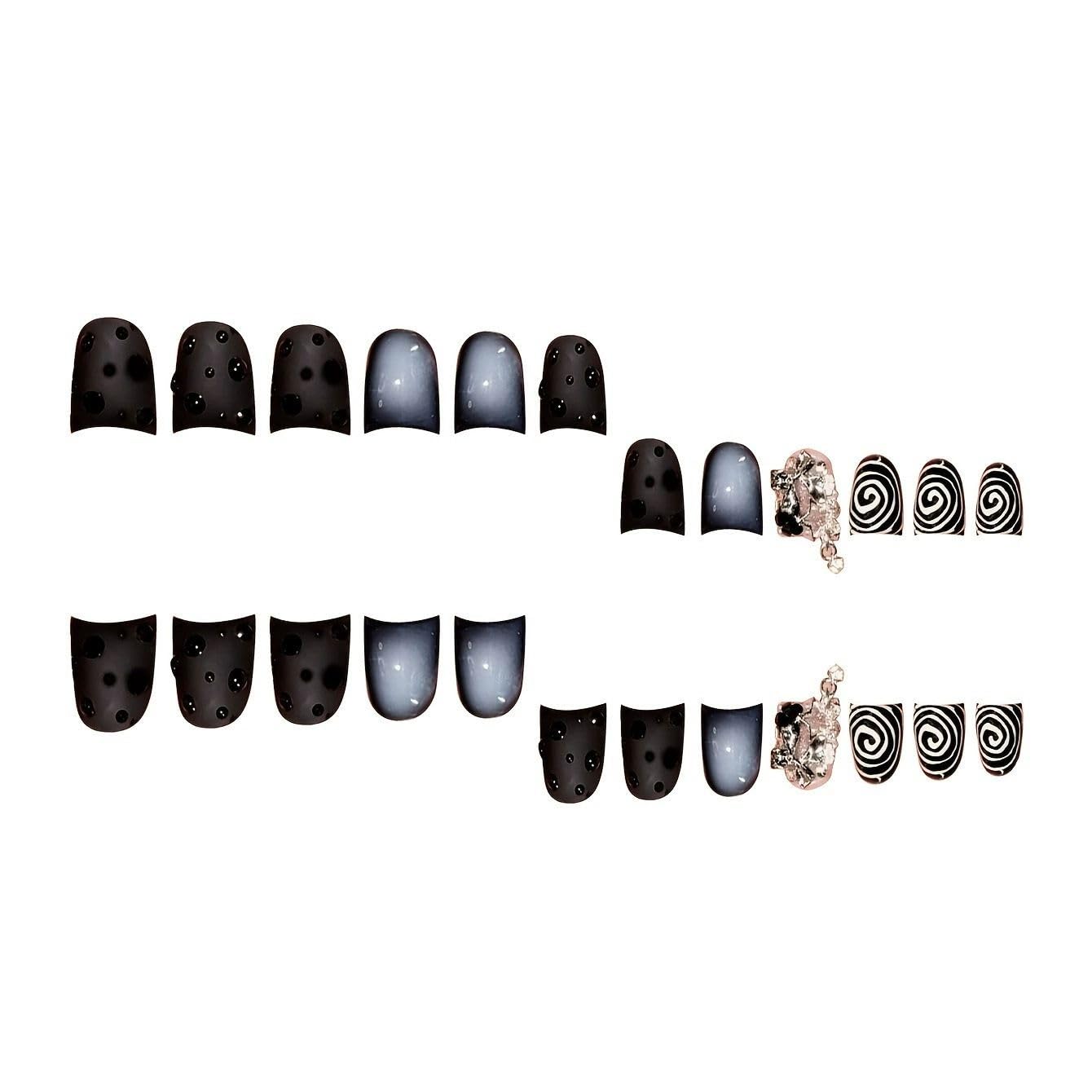 QQPPOLIU 3D Short Press on Nails Square Fake Nails with Rhinestones and Butterfly Design Multi-Color False Nails