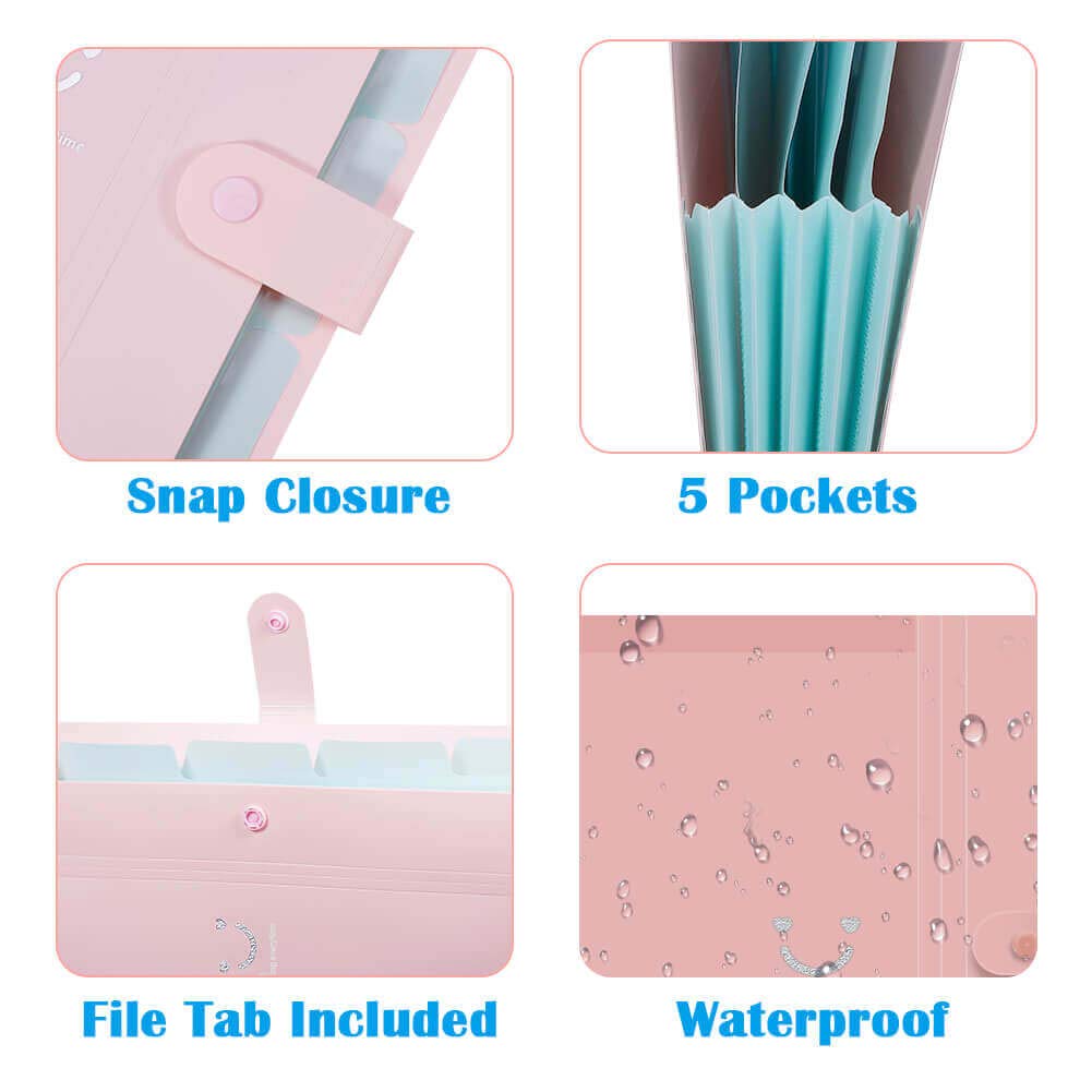 Selizo 6 Pcs Expanding File Folder with 5 Pockets Organizer Plastic A4 Size and 168 Pcs File Folder Labels for School Teacher and Office
