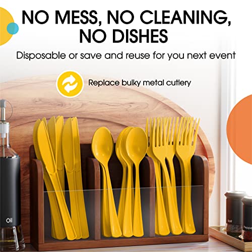 Party Solids Yellow Plastic Forks 200 Pieces Yellow Forks Disposable Utensils Heavy Duty Plastic Cutlery Set Disposable Cutlery Sets Flatware Sets Silverware Set Party Supplies & Party Tableware - color: Yellow