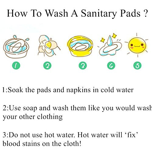 Reusable Waterproof Bamboo Charcoal Menstrual Pad Sets - Panty Liner Regular Flow Heavy Flow (Zhutan, m) - 6 Count - Mixed Multi colors Randomly