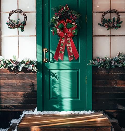 Hying Large Christmas Bow for Wreath, Red Green Velvet Wreath Bow for Christmas D??cor - Winter Christmas Bow for Front Door Indoor Outdoor Wall Decoration Supplies Ornament