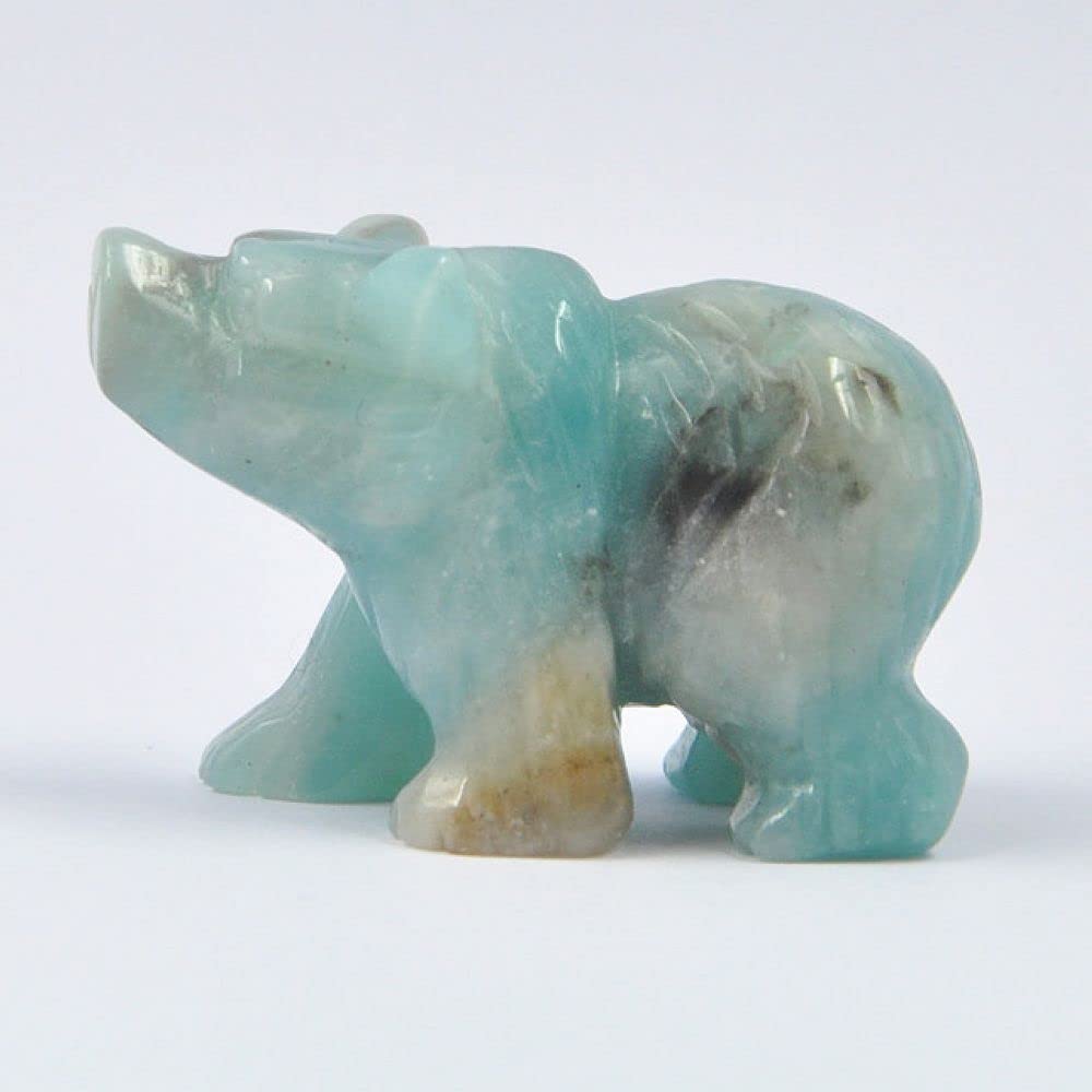 HLbshi Hand Carved Gemstone Crystal Bear Figurine Animal Statue Carving Office Home Decor Collections 2'' (Amazonite)