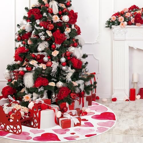 Double-Sided St. Patrick's Day/Happy Valentines Tree Skirt 36In Short Plush Lucky Shamrock Love Heart Tree Mat Festive Watercolor Style Mat for Home Office Tabletop Tree Spring Holiday Decor