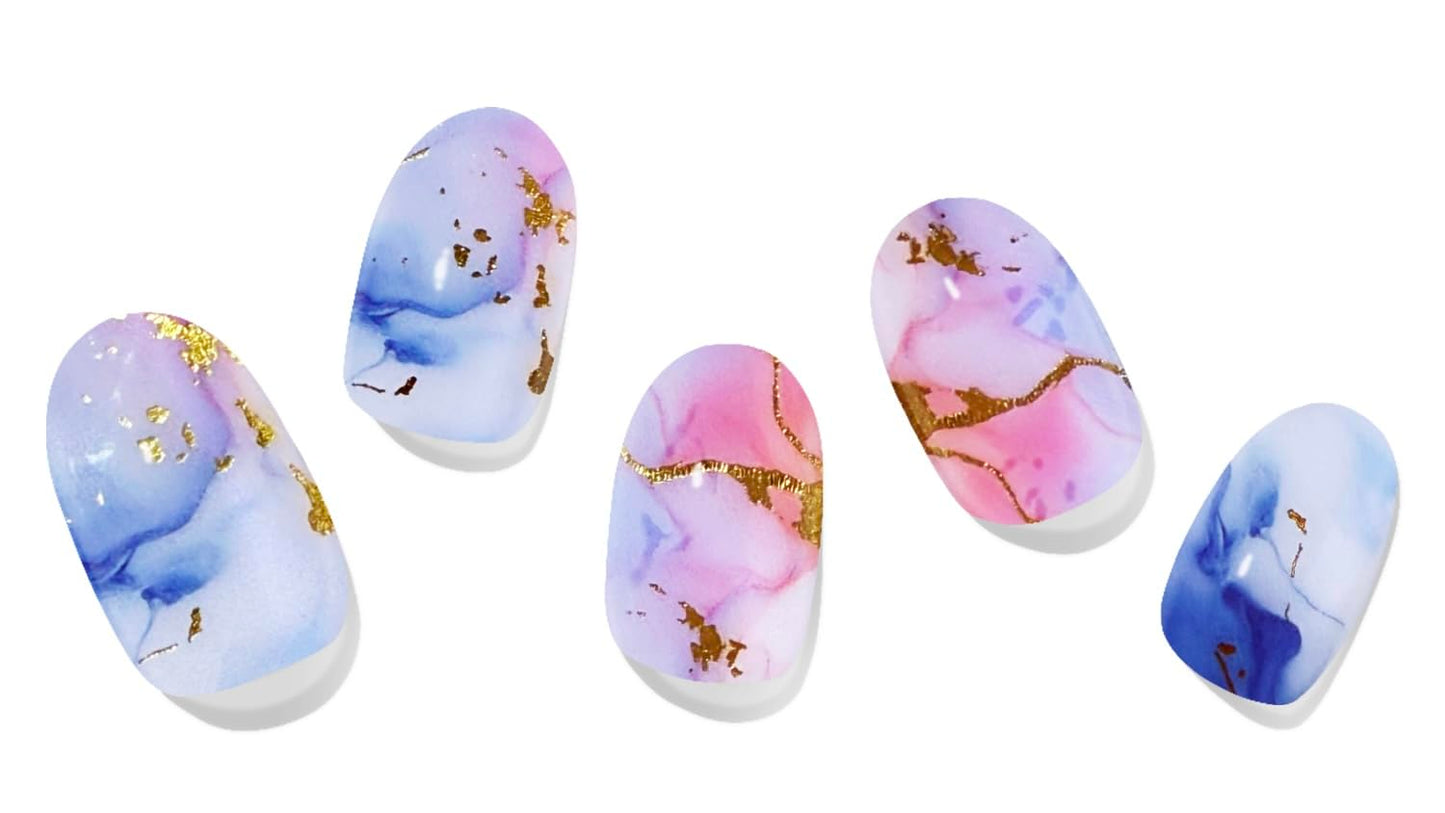 Adora Couture Semi Cured Gel Nail Strips with 20 Pieces - UV Gel Stickers, Manicure Kit, Easy Application Wraps Includes Prep Pads, Nail File, Wooden Stick - UV Light Required (Marbled Sky)