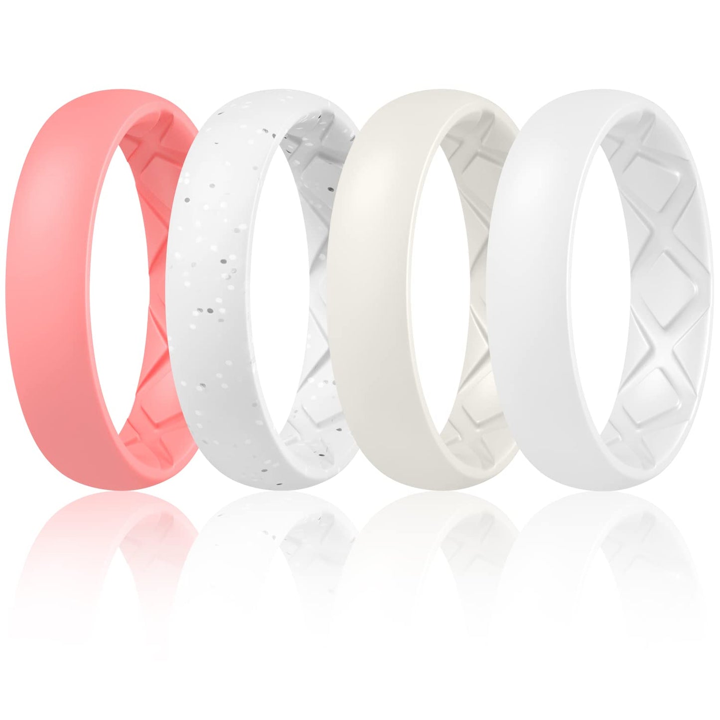 Egnaro Women's Engagement Rings, Silicone Inner Arc Ergonomic Breathable Design with half sizes, Rubber Wedding Band Rings，5.5mm Wide-2mm Thick