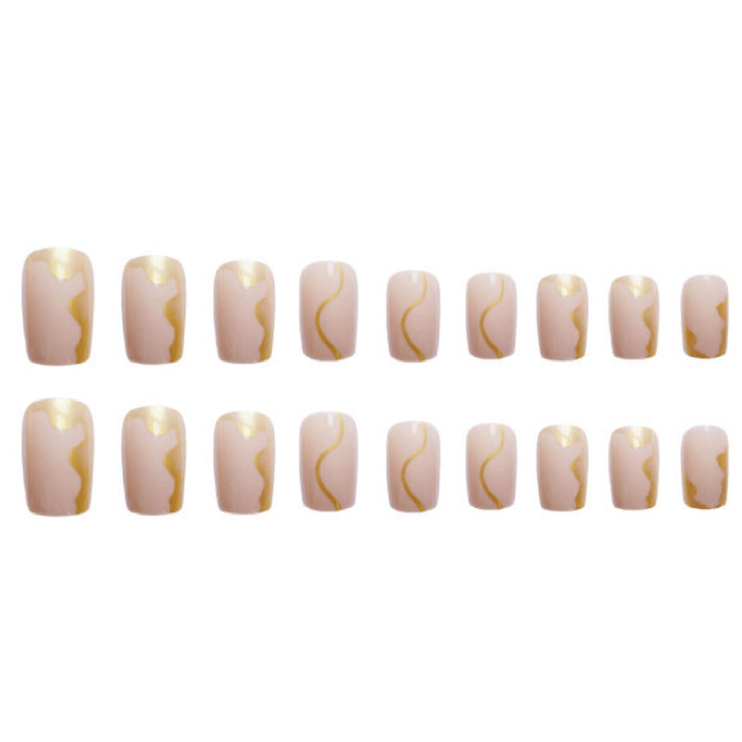 Kamize Medium Fake Nails Square Press on Nails Tips Gold Bling False Nails for Women and Grils