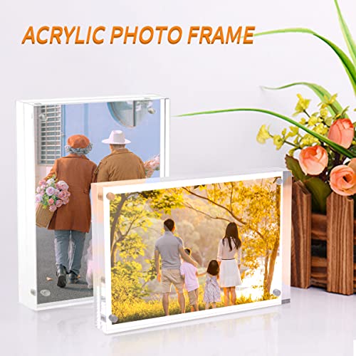 Sezanrpt Acrylic 4x6 Picture Frame, Clear Photo Display Magnetic Photo Frame 4x6, Double Sided Frameless Desk Picture Frames for Office - size: 4'' x 6''