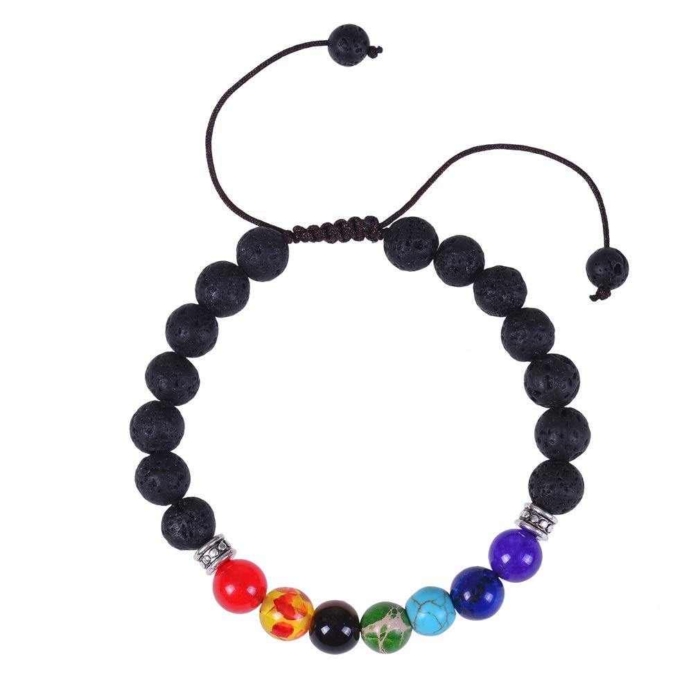 Wild Essentials 7 Chakras Lava Stone Essential Oil Diffuser Bracelet, Adjustable, Aromatherapy Womens Jewelry Gift Set