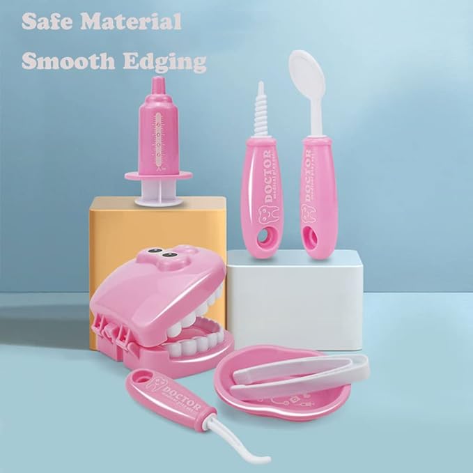 9PCS Plastic Simulation Dentist Play Set Medical Kit Pretend Toy for Kids Hygienic Habbit Cultivation Role Play Game for Children 6 Colors (Purple/Pink/Yellow/Green) Simple OPP Bag Packaging (Yellow)