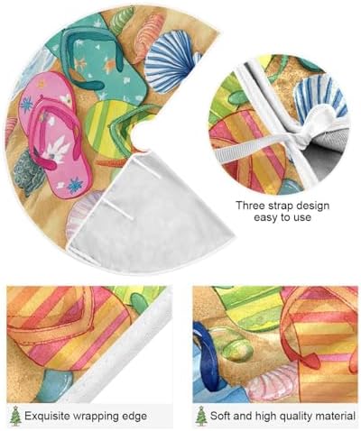 Summer Beach Flip Flops Tree Skirt 48" Spring Summer Large Christmas Tree Skirts Rustic Farmhouse Xmas Mat for Holiday Festival Party Decor