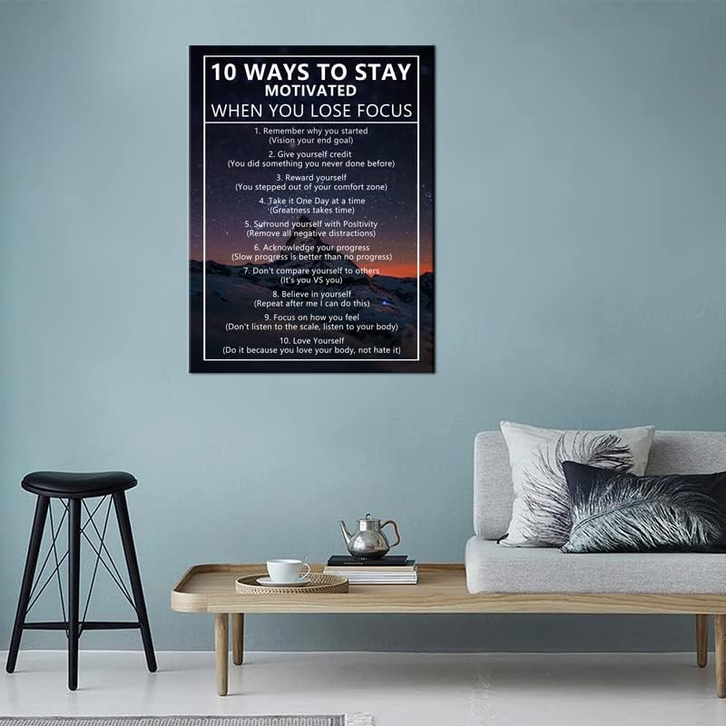 Inspirational Canvas Painting Wall Art for Office 10 Ways to Stay Motivated When You Lose Focus Motivational Wall Art Life Growth Poster Framed Artwork Prints Picture for Living Room [30''Wx 40''H]