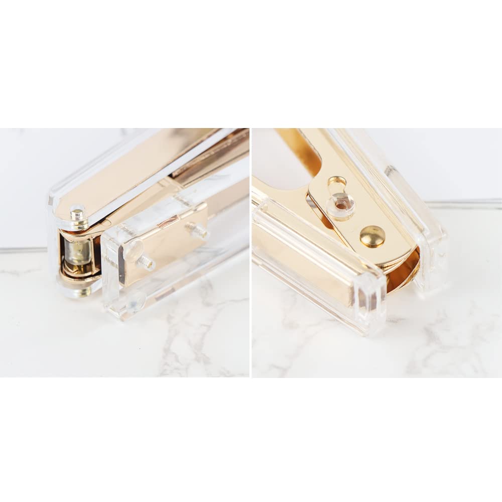 Office Stapler Staples Remover Set, Clear Acrylic Dark Gold Tone Desk Executive Manual Staplers and Staple Remover Tool for Desktop Accessories Supplies