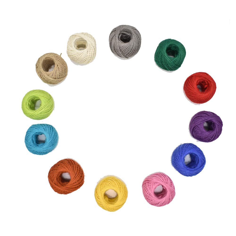 Jute Twine 12 Pack 3 Ply 12 Colors for Artworks and Gift Wrapping String Crafts Gift Twine 33 Yards per Roll