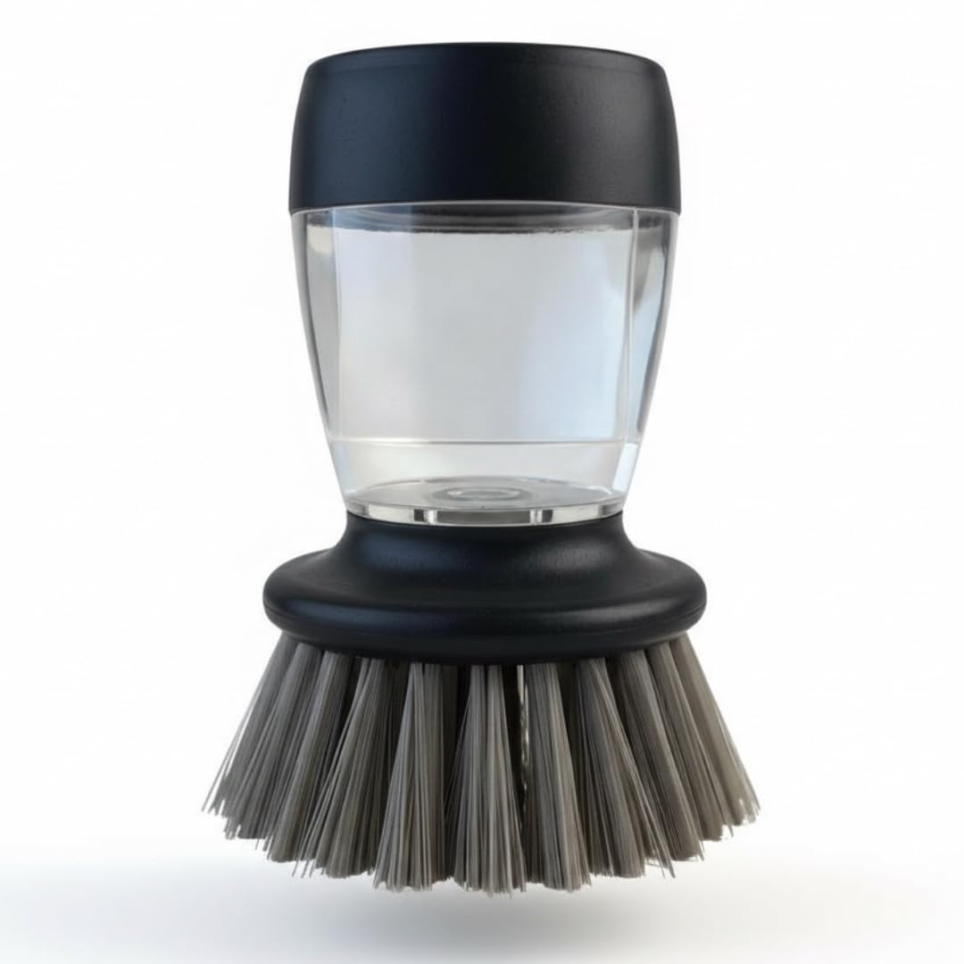 Soap Dispensing Dish Brush with Replaceable Heads – Leak-Proof Kitchen Scrub Brush for Dishes, Sinks & Pots – Ergonomic Non-Slip Handle