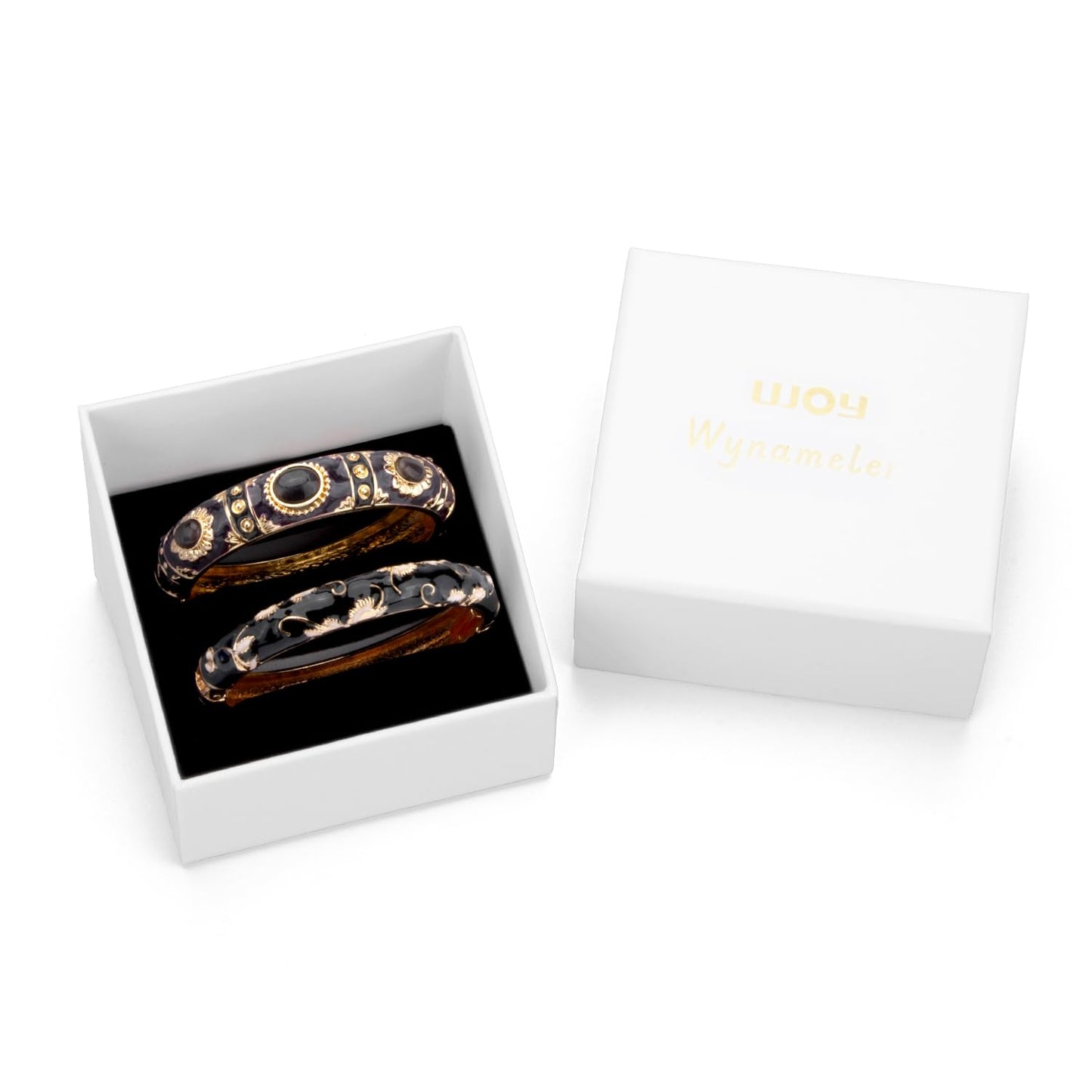 UJOY Vintage Cloisonne Jewelry Bracelet Plated Handmade Bead Rhinestones Enamel Spring Cuff Bangles 2 Pcs Set for Womens Gift 7735-55A108 pueple Black