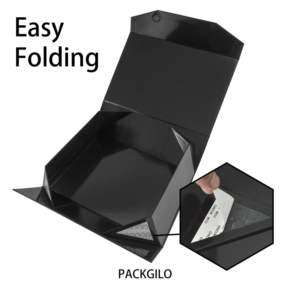 PACKGILO 1 Pcs Black Extra Large Gift Box with Lid, 16.5 x 13 x 5.3 Inches, Hard Magnetic Giant Gift Boxes for Presents Clothes Robe Wedding Dress Sweater,Reusable Foldable Bridesmaid Proposal Box