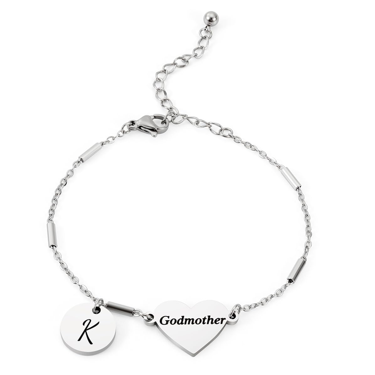 CHENVA Godmother Gifts Initial Bracelet Bangle for Women Gift for Godmother from Goddaughter (Godmother Bracelet K)