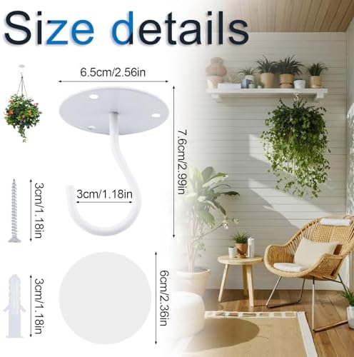 INCREWAY White Self Adhesive Ceiling Hooks 4PCS, Metal Hanging Hooks for Ceiling Decorations Plants Balloons Party Decor Lanterns Seasonal Ornaments and Display Projects