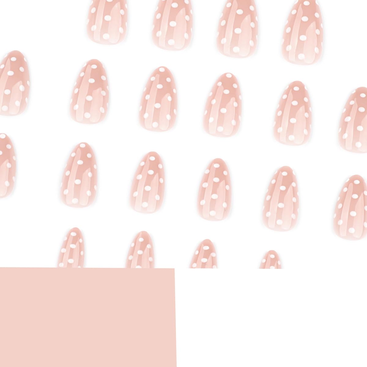 Polka Dot Press on Nails Short Almond Fake Nails Cute False Nails Press ons with White Dots Design Full Cover Stick on Nail for Women Manicure,Glossy | Reusable | Nail Sticky Tab | Easy Apply | 30Pcs