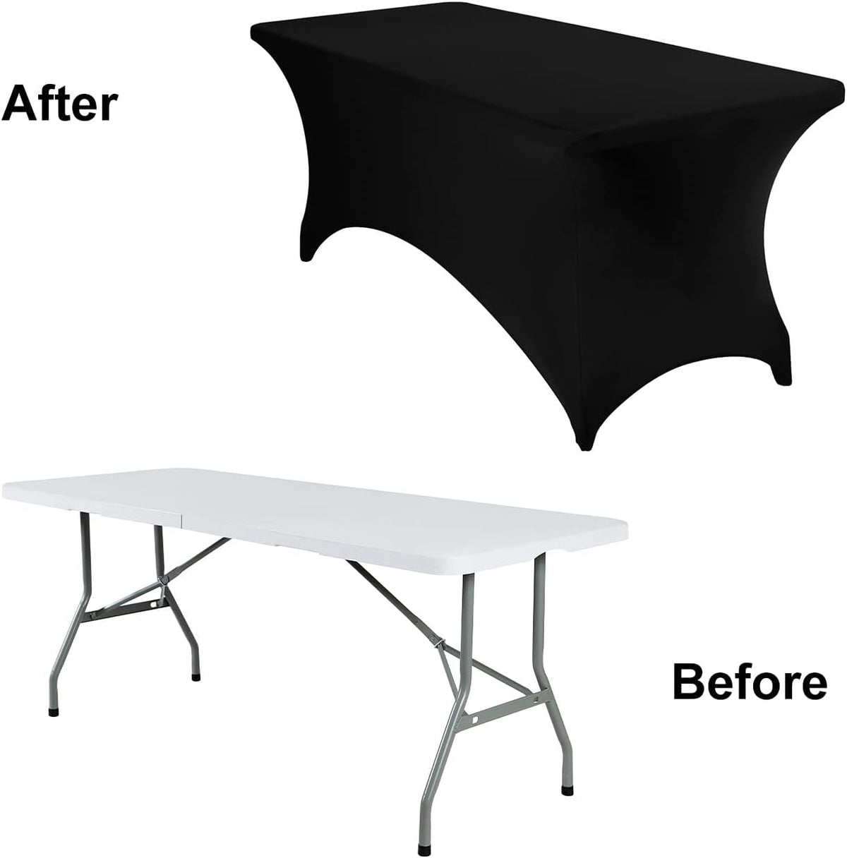 4-Pack Rectangular Spandex Waterproof Tablecloth, 6FT, Black - Stretchable, Stain Resistant, All-Season, Durable, Party, Wedding, Banquet, Events, Table Cover