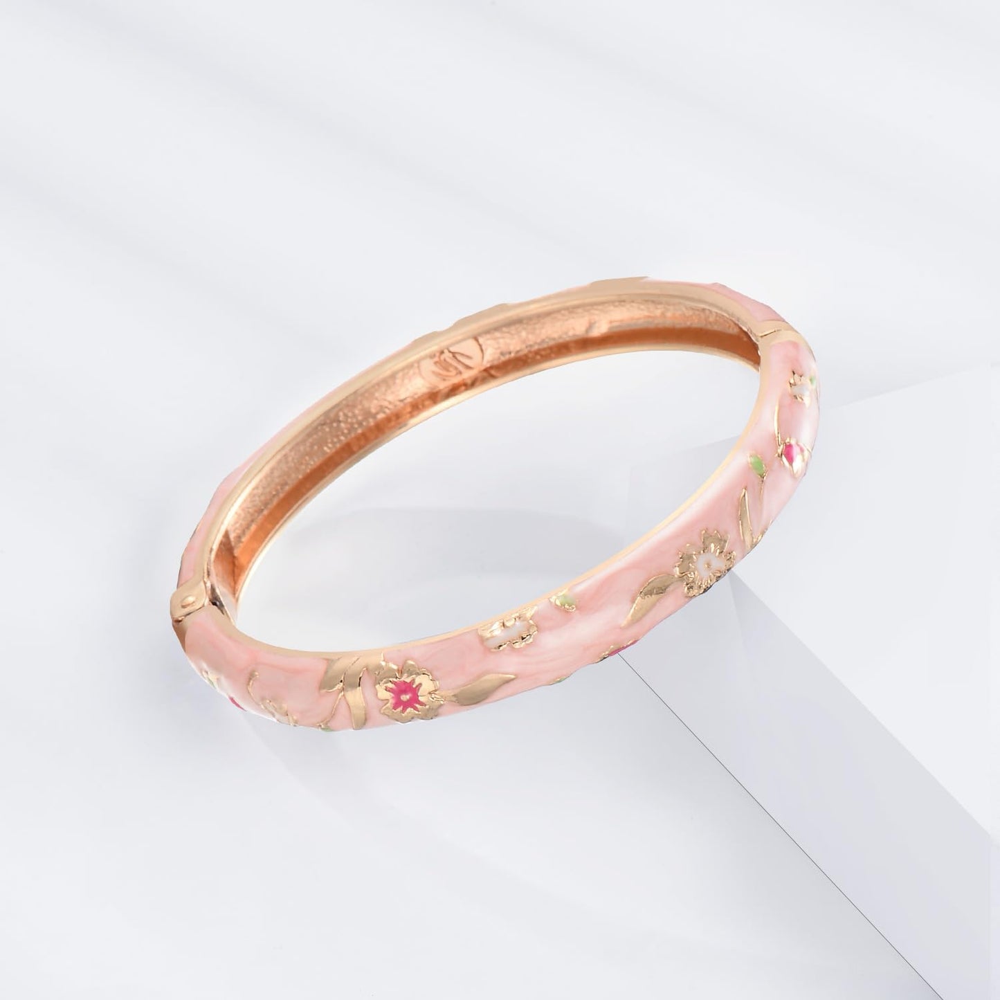 UJOY Designer Indian Style Cloisonne Bracelets 2.4'' Openable Cuff Enameled Bangles Set Jewelry Gift for Women Packed in Box 55A111-55B31 Pink