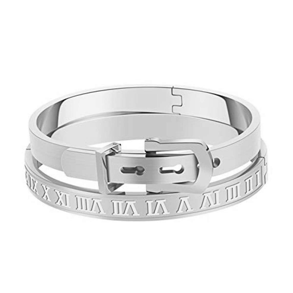 Jarlinwel Gold Silver Plated Bracelets for Men Women Roman Numeral Bangle Bracelet Stainless Steel Personalized Engraved Unisex Gift (2 Pcs Mens Silver Bangle)