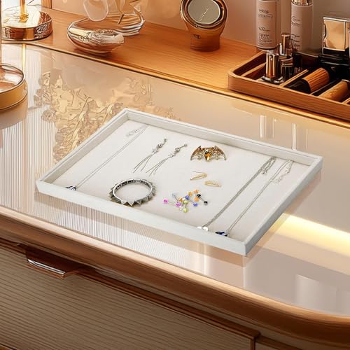 2 Pcs 13.8" x 9.5" Velvet Jewelry Tray Jewelry Display Tray Flat Tray, Stackable Empty Plate Trays for Earrings Necklaces Bracelet Rings Display Showcase - Beige - color: Beige, size: Flat Tray 13.8"x9.5"