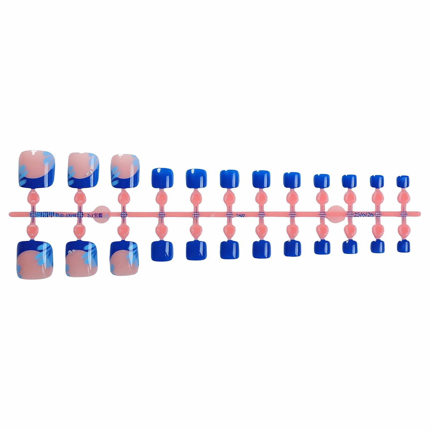 MISUD Press on Toenails - Fake Toe Nails with Royal Blue, Acrylic Toenail Flower Design 24 pcs